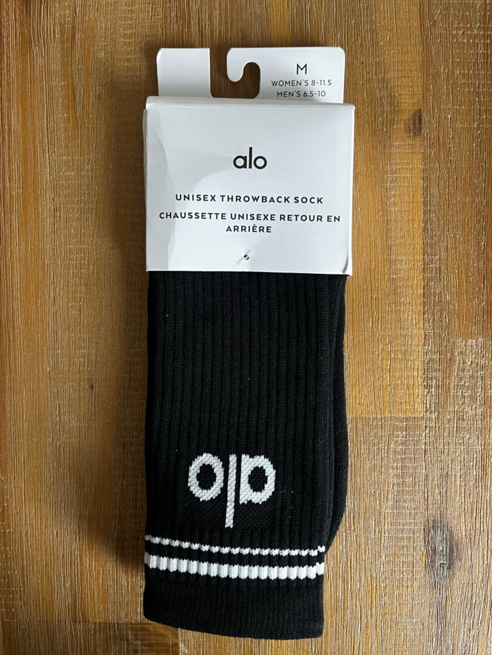 ALO Yoga Black Socks with White Logo & Stripes